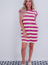 Rose Striped Cap Sleeve Pocket Shift T-shirt Dress