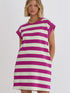 Rose Striped Cap Sleeve Pocket Shift T-shirt Dress