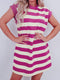 Rose Striped Cap Sleeve Pocket Shift T-shirt Dress