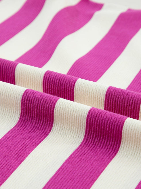 Rose Striped Cap Sleeve Pocket Shift T-shirt Dress