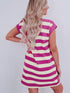 Rose Striped Cap Sleeve Pocket Shift T-shirt Dress