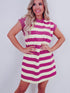 Rose Striped Cap Sleeve Pocket Shift T-shirt Dress