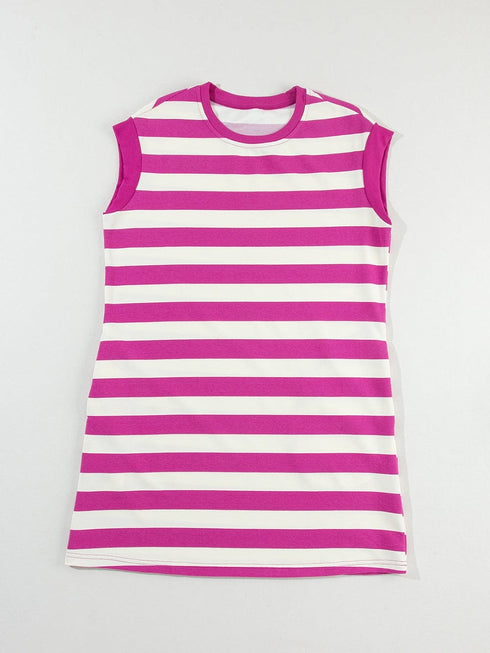 Rose Striped Cap Sleeve Pocket Shift T-shirt Dress