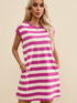 Rose Striped Cap Sleeve Pocket Shift T-shirt Dress
