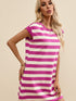 Rose Striped Cap Sleeve Pocket Shift T-shirt Dress