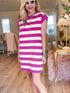 Rose Striped Cap Sleeve Pocket Shift T-shirt Dress