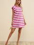 Rose Striped Cap Sleeve Pocket Shift T-shirt Dress