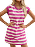 Rose Striped Cap Sleeve Pocket Shift T-shirt Dress