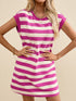 Rose Striped Cap Sleeve Pocket Shift T-shirt Dress