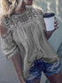 Round Neck Off Shoulder Cut-out Short Sleeve T Shirt