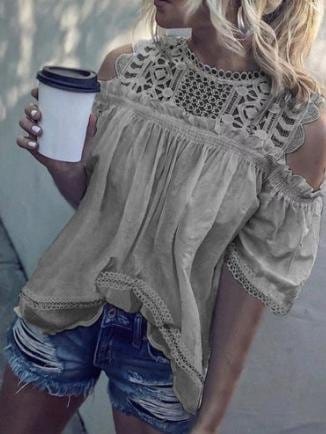 Round Neck Off Shoulder Cut-out Short Sleeve T Shirt