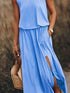 Round Neck Solid Color Sleeveless Split Dress