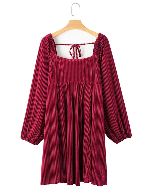 Ruby Velvet Square Neck Babydoll Dress with Tie Back