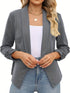 Ruched Solid Color Open-Front Buttonless Placket Casual Blazer