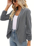 Ruched Solid Color Open-Front Buttonless Placket Casual Blazer