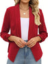 Ruched Solid Color Open-Front Buttonless Placket Casual Blazer