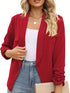 Ruched Solid Color Open-Front Buttonless Placket Casual Blazer