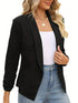 Ruched Solid Color Open-Front Buttonless Placket Casual Blazer