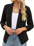 Ruched Solid Color Open-Front Buttonless Placket Casual Blazer