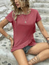 Ruffled Hem Tee with Crew Neck, Short Sleeves - Women's Casual Spring & Summer Top