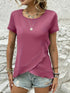 Ruffled Hem Tee with Crew Neck, Short Sleeves - Women's Casual Spring & Summer Top