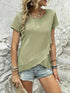 Ruffled Hem Tee with Crew Neck, Short Sleeves - Women's Casual Spring & Summer Top