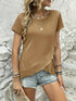 Ruffled Hem Tee with Crew Neck, Short Sleeves - Women's Casual Spring & Summer Top