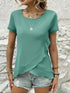 Ruffled Hem Tee with Crew Neck, Short Sleeves - Women's Casual Spring & Summer Top