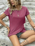 Ruffled Hem Tee with Crew Neck, Short Sleeves - Women's Casual Spring & Summer Top