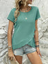 Ruffled Hem Tee with Crew Neck, Short Sleeves - Women's Casual Spring & Summer Top