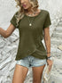 Ruffled Hem Tee with Crew Neck, Short Sleeves - Women's Casual Spring & Summer Top