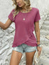 Ruffled Hem Tee with Crew Neck, Short Sleeves - Women's Casual Spring & Summer Top