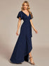 Ruffled Sleeve Tea Length Evening Dress with Side Split