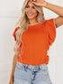 Russet Orange Ruffle Sleeve Short Sleeve Knit Top