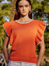 Russet Orange Ruffle Sleeve Short Sleeve Knit Top