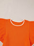 Russet Orange Ruffle Sleeve Short Sleeve Knit Top