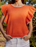 Russet Orange Ruffle Sleeve Short Sleeve Knit Top
