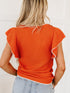 Russet Orange Ruffle Sleeve Short Sleeve Knit Top