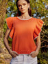 Russet Orange Ruffle Sleeve Short Sleeve Knit Top