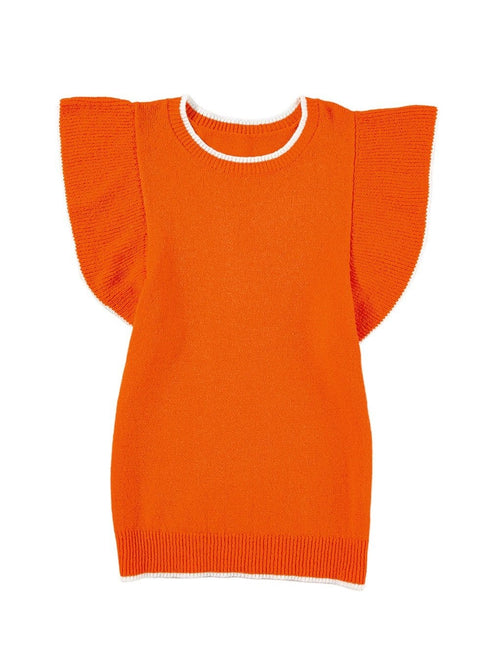 Russet Orange Ruffle Sleeve Short Sleeve Knit Top