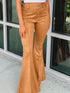 Rust Exposed Stitch Flare Suede Trousers with Pockets