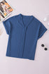 Sail Blue Notched Neck Batwing Sleeve Lightweight Blouse