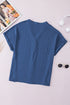 Sail Blue Notched Neck Batwing Sleeve Lightweight Blouse