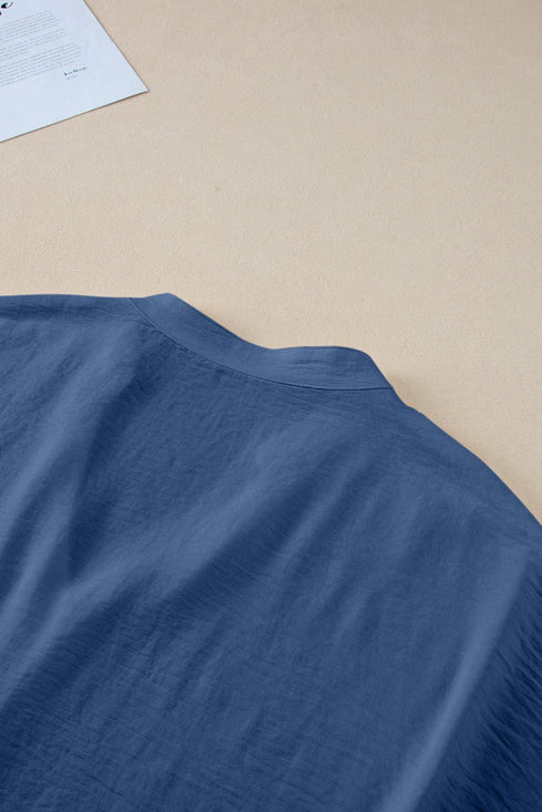 Sail Blue Notched Neck Batwing Sleeve Lightweight Blouse