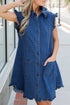 Sail Blue Ruffled Edge Collared Shift Denim Dress with Pockets