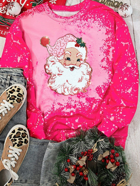 Santa Claus Pink Tie Dye Christmas Pullover Sweatshirt