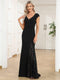Sequin Cap Sleeve V-Neck A-Line Evening Dress