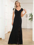 Sequin Cap Sleeve V-Neck A-Line Evening Dress