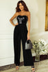 Sequin Embellished Black Tube Top Flared Jumpsuit