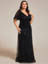 Sequin Embellished Plus Size Sheer Sleeve Evening Gown